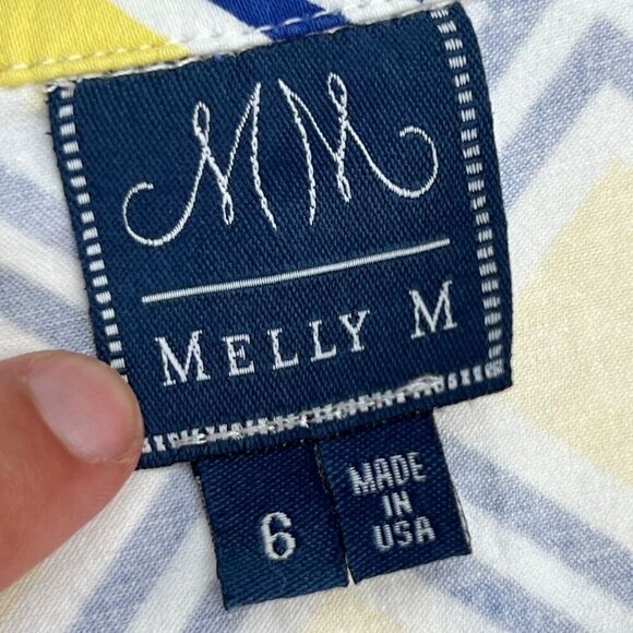 Melly M Women's Geometric Print 3/4 Sleeve V Neck Shift Dress Blue Yellow Size 6 - Picture 4 of 5